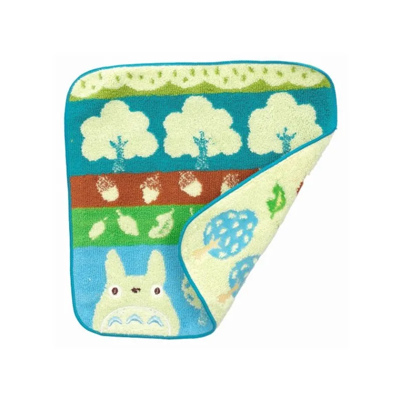 Linge De Maison|Maison Ghibli Mini Serviette Totoro Bleu Arbres et Noisettes 25x25 cm - Mon voisin